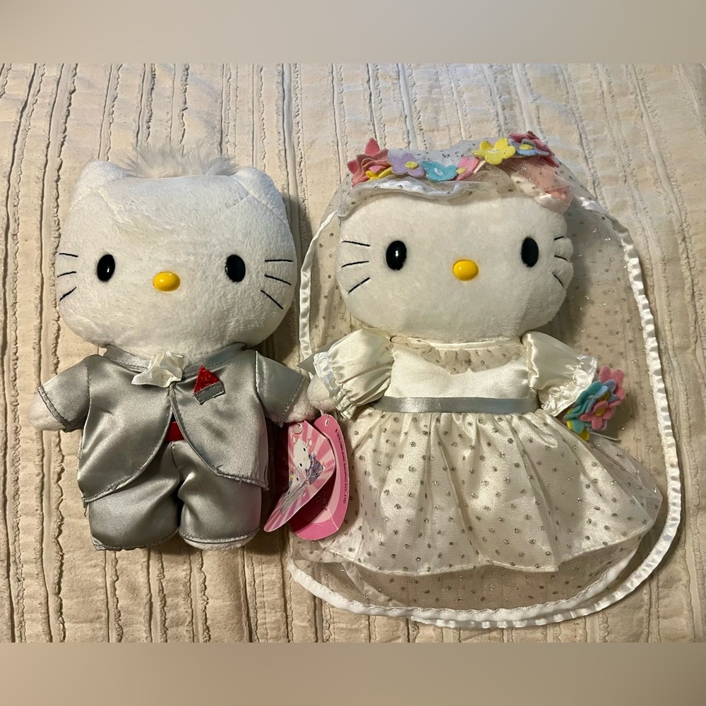 Hello Kitty Wedding Plush Set - White and Silver